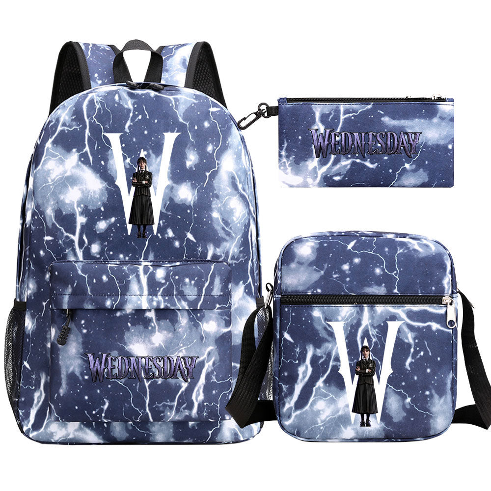 Wednesday Addams Printed Schoolbag Backpack Shoulder Bag Pencil Bag 3pcs set for Kids Students