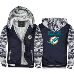 Miami Football Dolphins Unisex Lined Hoodie Fleece Sweatshirt Full Zipper Hooded Thicken Jacket