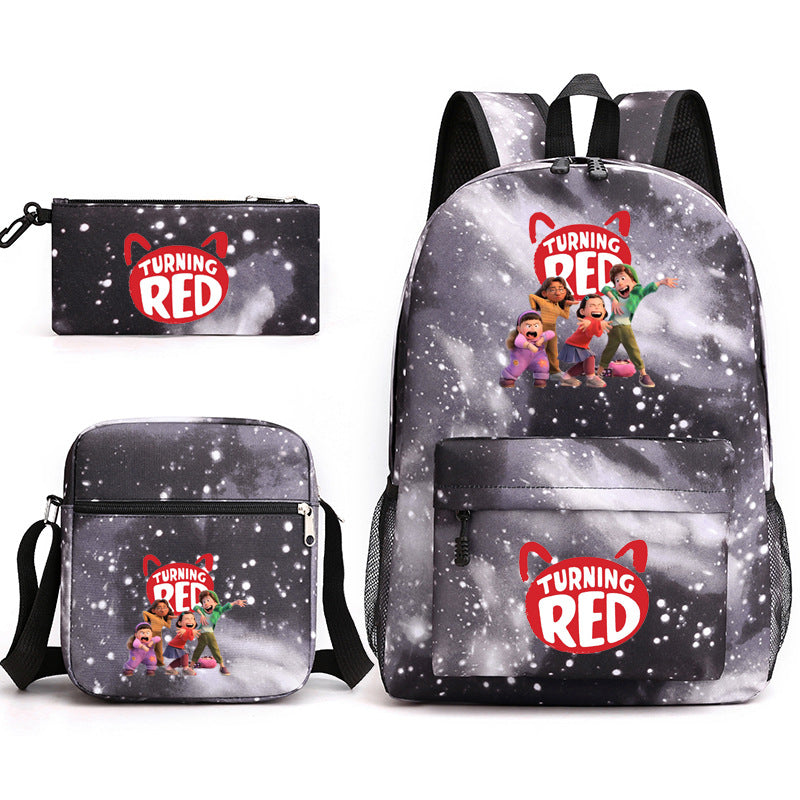 Turning Red Panda Printed Schoolbag Backpack Shoulder Bag Pencil Bag 3pcs set for Kids Students