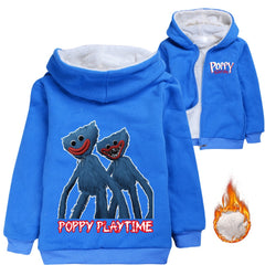 Poppy Huggy Wuggy Sherpa Lined Hoodie Fleece Sweatshirt Full Zip Hooded Jacket for Kids