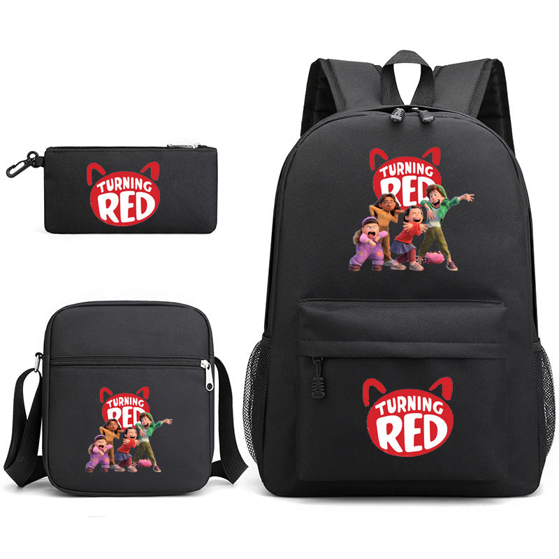 Turning Red Panda Printed Schoolbag Backpack Shoulder Bag Pencil Bag 3pcs set for Kids Students
