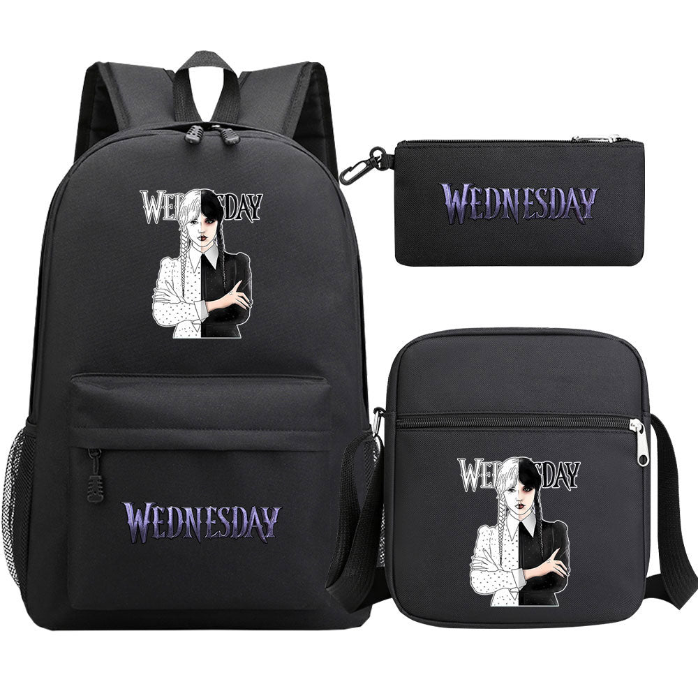 Wednesday Addams Printed Schoolbag Backpack Shoulder Bag Pencil Bag 3pcs set for Kids Students