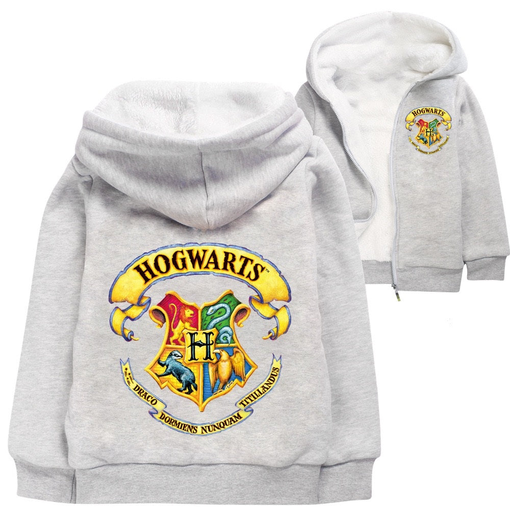 Hogwarts Sherpa Lined Hoodie Fleece Sweatshirt Full Zip Jacket for Kids