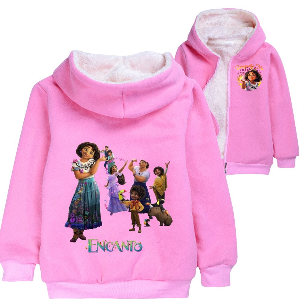 Encanto Mirabel Sherpa Lined Hoodie Fleece Sweatshirt Full Zip Jacket for Kids