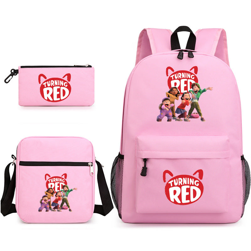 Turning Red Panda Printed Schoolbag Backpack Shoulder Bag Pencil Bag 3pcs set for Kids Students