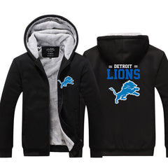 Detroit  Football Lions  Unisex Lined Hoodie Fleece Sweatshirt Full Zipper Hooded Thicken Jacket