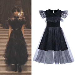 Wednesday Addams Cosplay Lace Dress for Girls Halloween Fancy Skirt