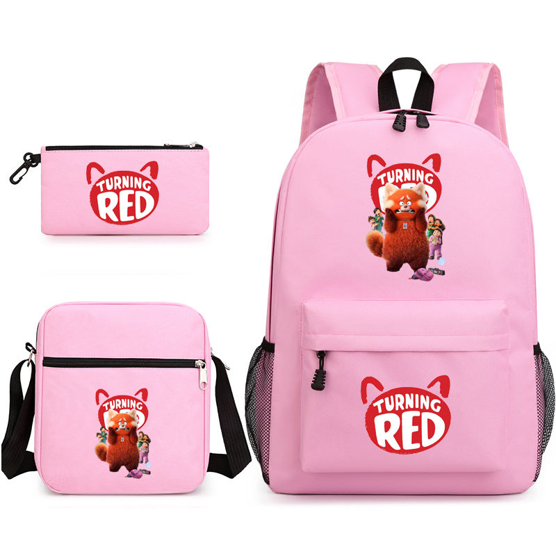 Turning Red Panda Printed Schoolbag Backpack Shoulder Bag Pencil Bag 3pcs set for Kids Students