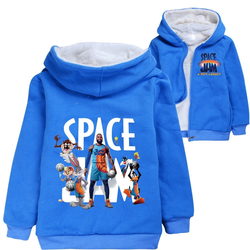 Space  Jam Sherpa Lined Hoodie Fleece Sweatshirt Full Zip Jacket for Kids