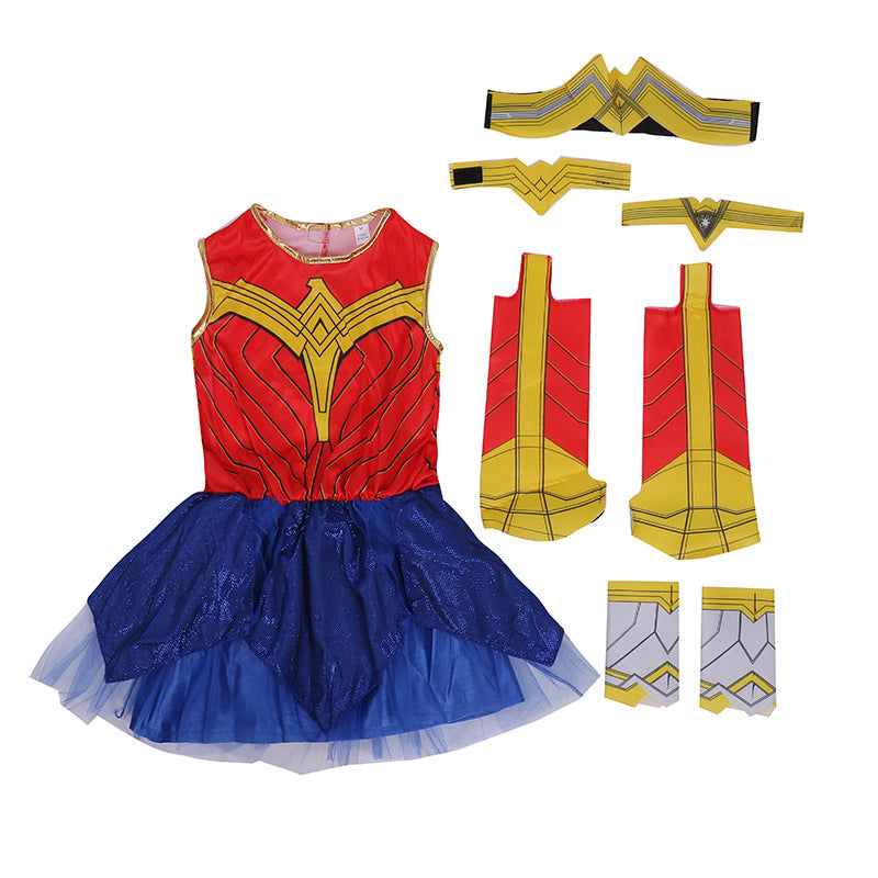 Wonder Woman Cosplay Dress Girls Uniform Kids Halloween Fancy Costume