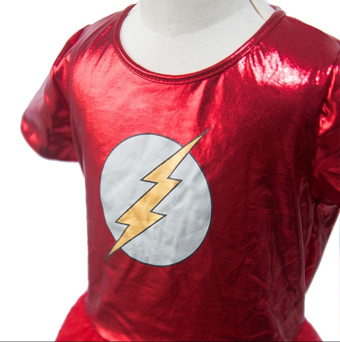 The Flash Cosplay Costume with Mask Girls Bodysuit Kids Halloween Fancy Dress