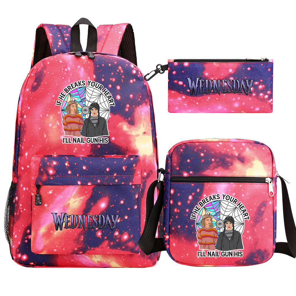 Wednesday Addams Printed Schoolbag Backpack Shoulder Bag Pencil Bag 3pcs set for Kids Students