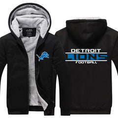 Detroit Football Team Lions Unisex Lined Hoodie Fleece Sweatshirt Full Zipper Hooded Thicken Jacket