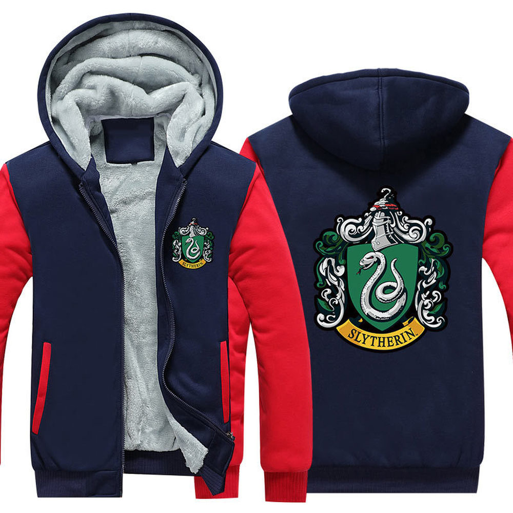 Harry Potter Slytherin Unisex Lined Hoodie Fleece Sweatshirt Full Zipper Hooded Thicken Jacket