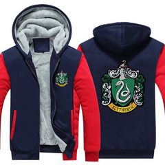 Harry Potter Slytherin Unisex Lined Hoodie Fleece Sweatshirt Full Zipper Hooded Thicken Jacket