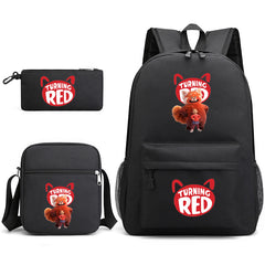 Turning Red Panda Printed Schoolbag Backpack Shoulder Bag Pencil Bag 3pcs set for Kids Students
