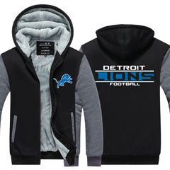Detroit Football Team Lions Unisex Lined Hoodie Fleece Sweatshirt Full Zipper Hooded Thicken Jacket