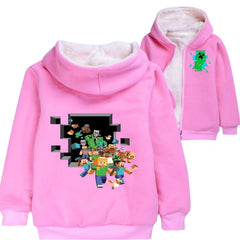 Minecraft Sherpa Lined Hoodie Fleece Sweatshirt Full Zip Jacket for Kids