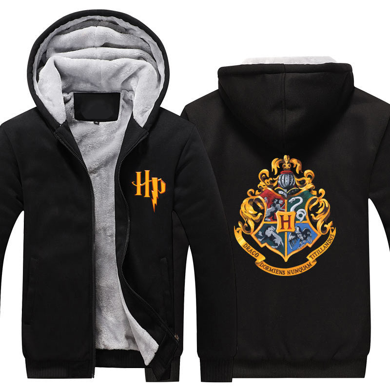 Hogwarts Unisex Lined Hoodie Fleece Sweatshirt Full Zipper Hooded Thicken Jacket