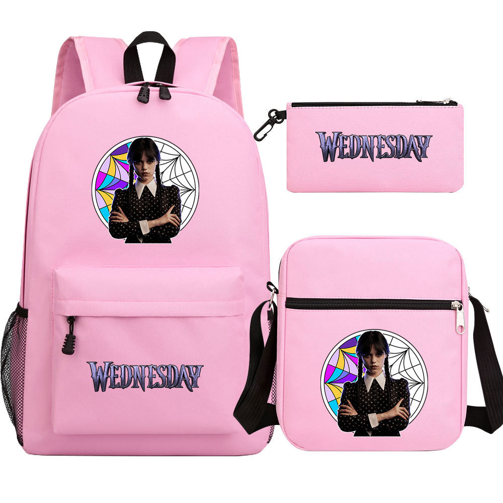 Wednesday Addams Printed Schoolbag Backpack Shoulder Bag Pencil Bag 3pcs set for Kids Students