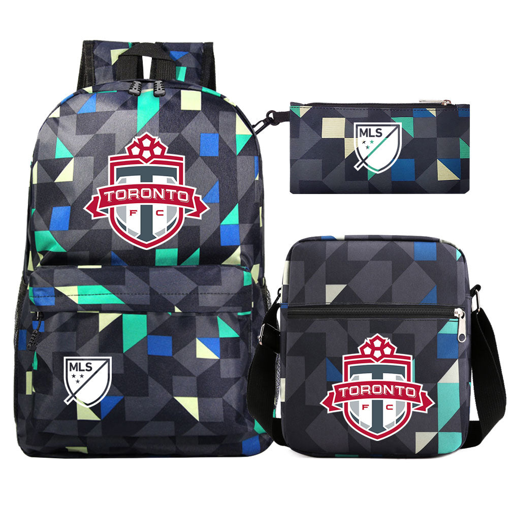 Toronto Soccer Printed Schoolbag Backpack Shoulder Bag Pencil Bag 3pcs set for Kids Students