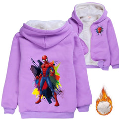 Spiderman Superhero Sherpa Lined Hoodie Fleece Sweatshirt Full Zip Hooded Jacket for Kids