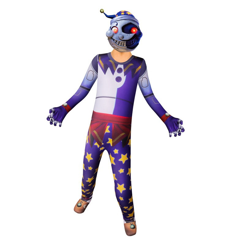 Fnaf Security Breach Sun to Moon Transformation Sundrop Cosplay Costume with Mask Boys Girls Bodysuit Halloween Fancy Jumpsuits