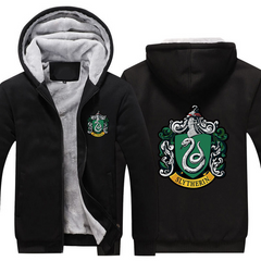 Harry Potter Slytherin Unisex Lined Hoodie Fleece Sweatshirt Full Zipper Hooded Thicken Jacket