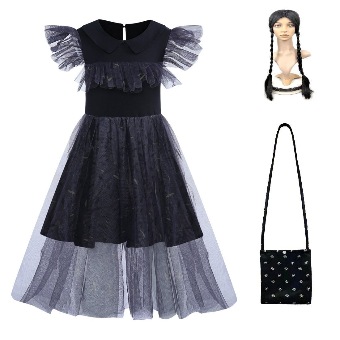 Wednesday Addams Cosplay Lace Dress for Girls Halloween Fancy Skirt