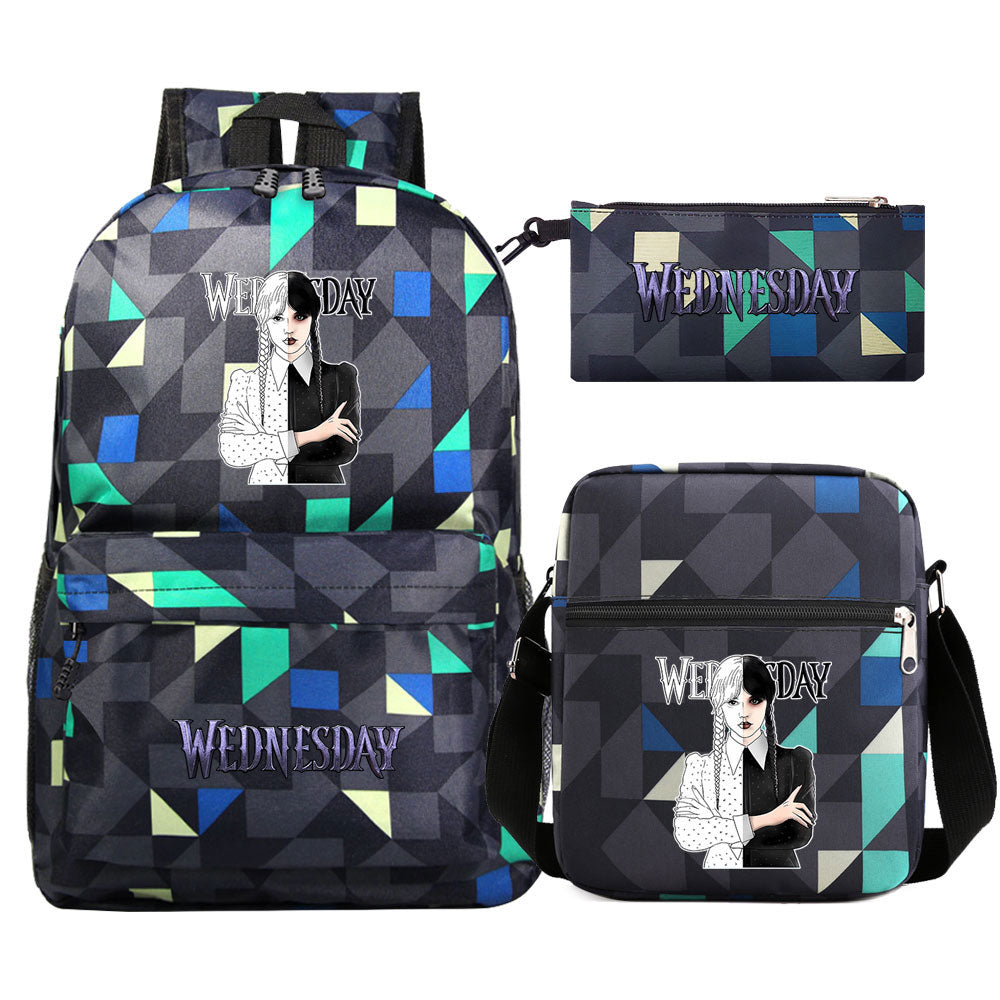 Wednesday Addams Printed Schoolbag Backpack Shoulder Bag Pencil Bag 3pcs set for Kids Students