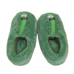 Funny Green Cucumber Rick Morty Slippers Winter Warm Plush Shoes for Kids Youth Home