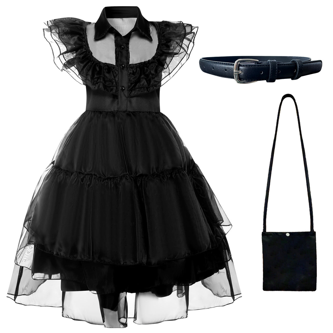 Wednesday Addams Cosplay Dress for Girls Halloween Fancy Lace Skirt