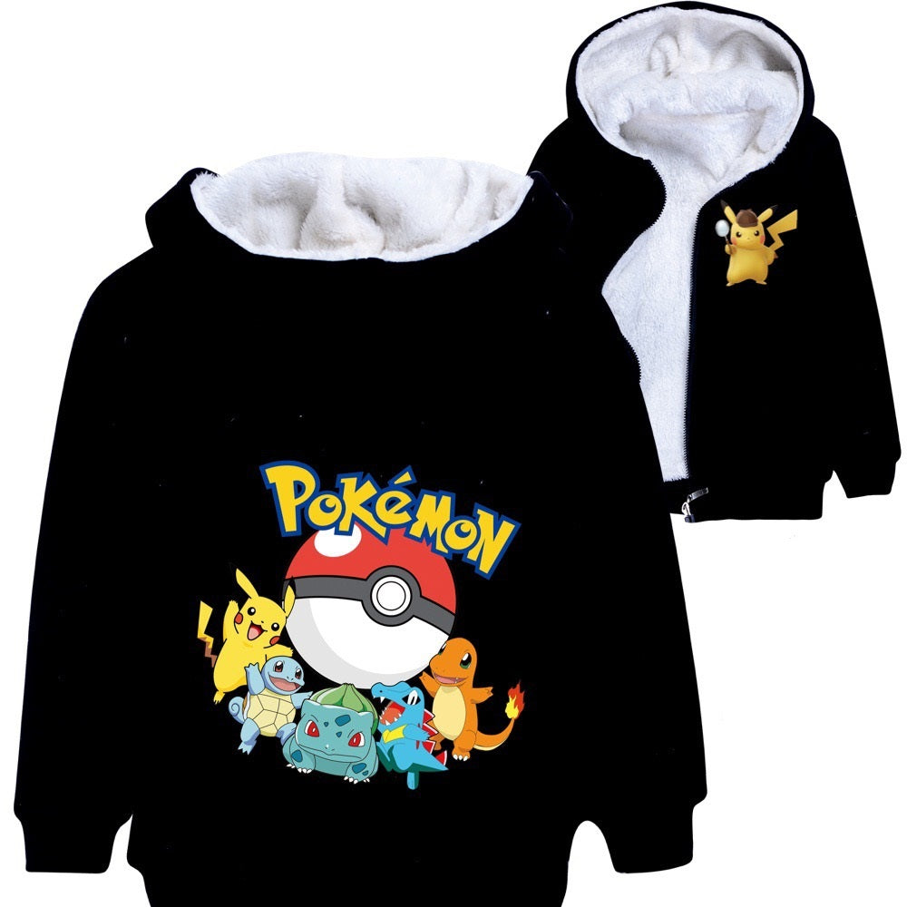 Pikachu Sherpa Lined Hoodie Fleece Sweatshirt Full Zip Jacket for Kids