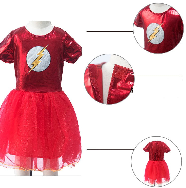 The Flash Cosplay Costume with Mask Girls Bodysuit Kids Halloween Fancy Dress