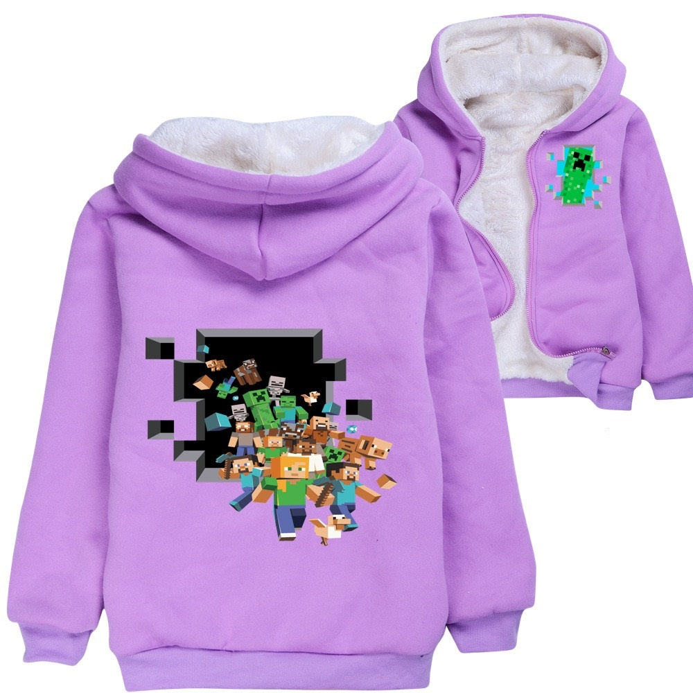 Minecraft Sherpa Lined Hoodie Fleece Sweatshirt Full Zip Jacket for Kids