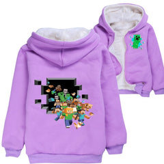 Minecraft Sherpa Lined Hoodie Fleece Sweatshirt Full Zip Jacket for Kids