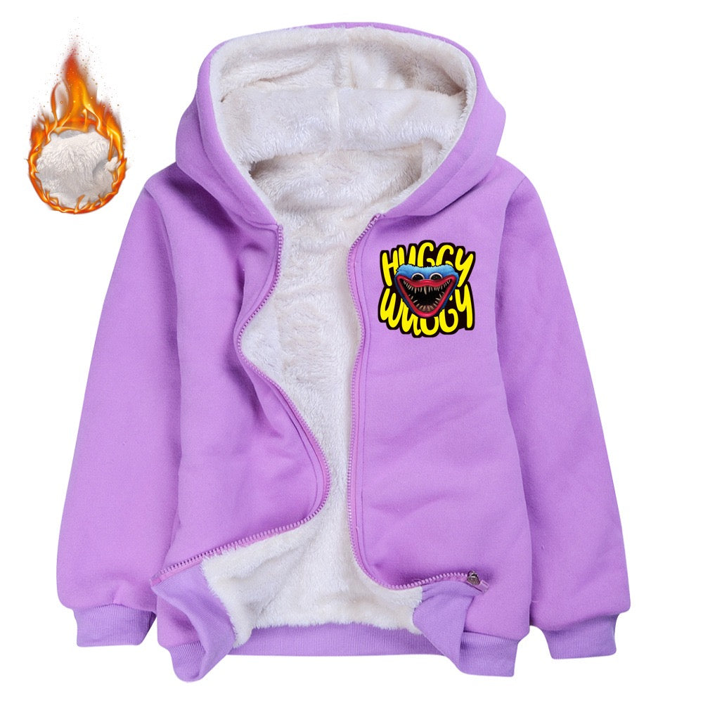 Poppy Huggy Wuggy Sherpa Lined Hoodie Fleece Sweatshirt Full Zip Jacket for Kids