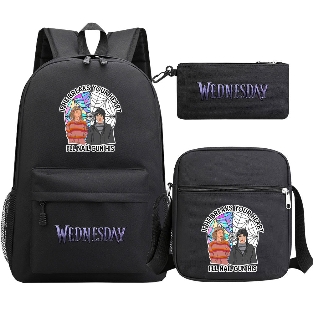 Wednesday Addams Printed Schoolbag Backpack Shoulder Bag Pencil Bag 3pcs set for Kids Students