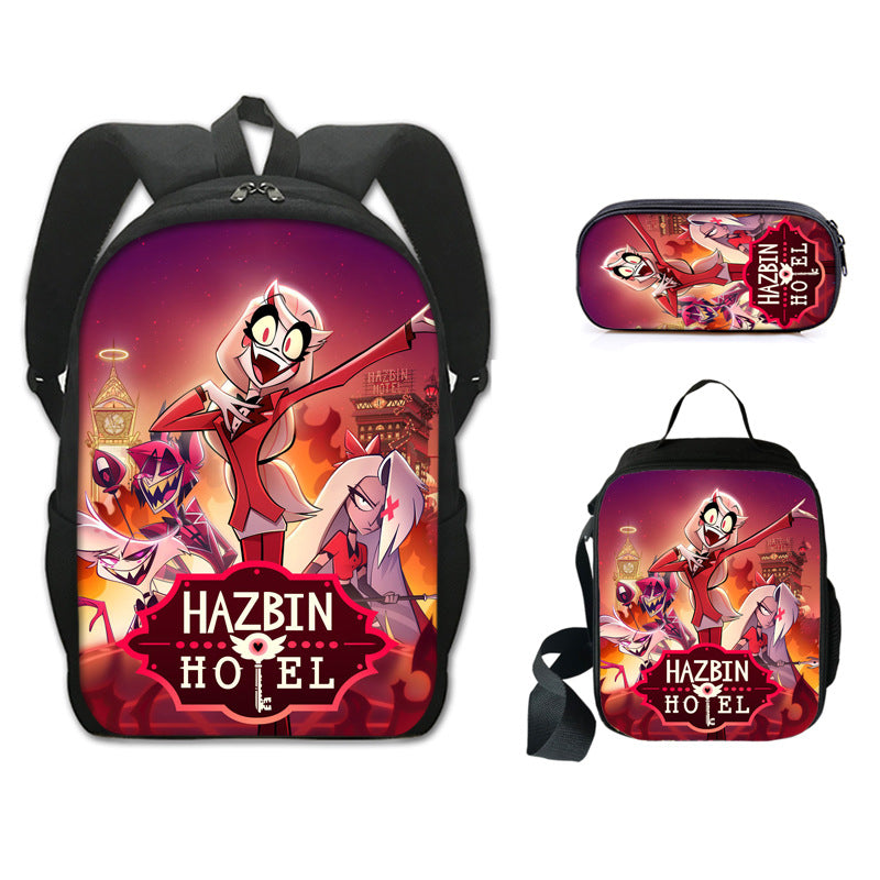 Hazbin Hotel Alastor Backpack Schoolbag Lunch Bag Pencil Bag for Kids Students 3PCS