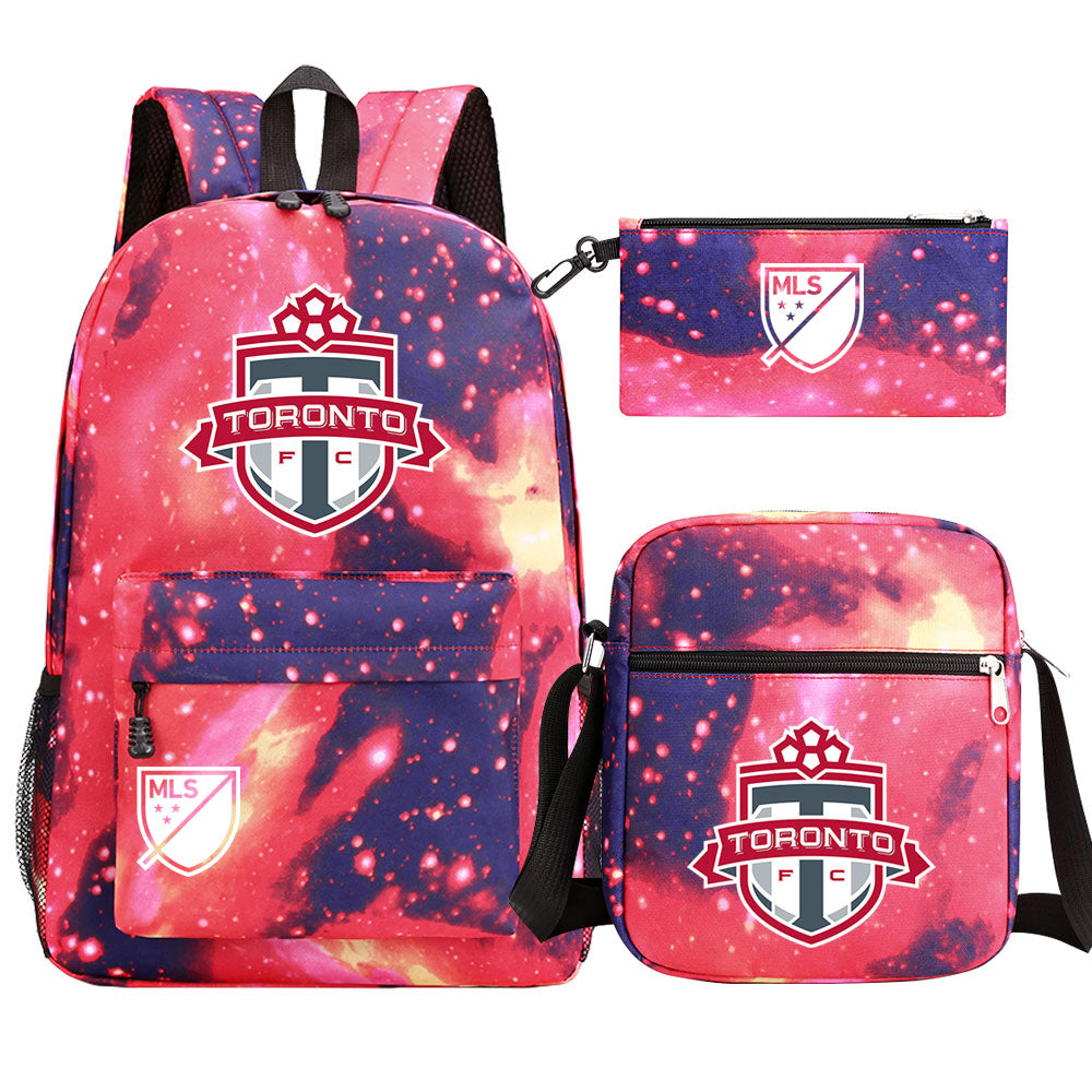 Toronto Soccer Printed Schoolbag Backpack Shoulder Bag Pencil Bag 3pcs set for Kids Students