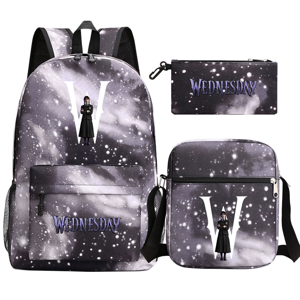 Wednesday Addams Printed Schoolbag Backpack Shoulder Bag Pencil Bag 3pcs set for Kids Students