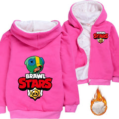 Brawl Stars Sherpa Lined Hoodie Fleece Sweatshirt Full Zip Hooded Jacket for Kids