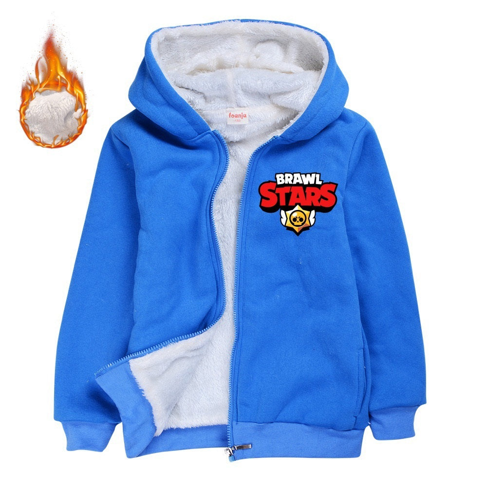 Brawl Stars Sherpa Lined Hoodie Fleece Sweatshirt Full Zip Hooded Jacket for Kids