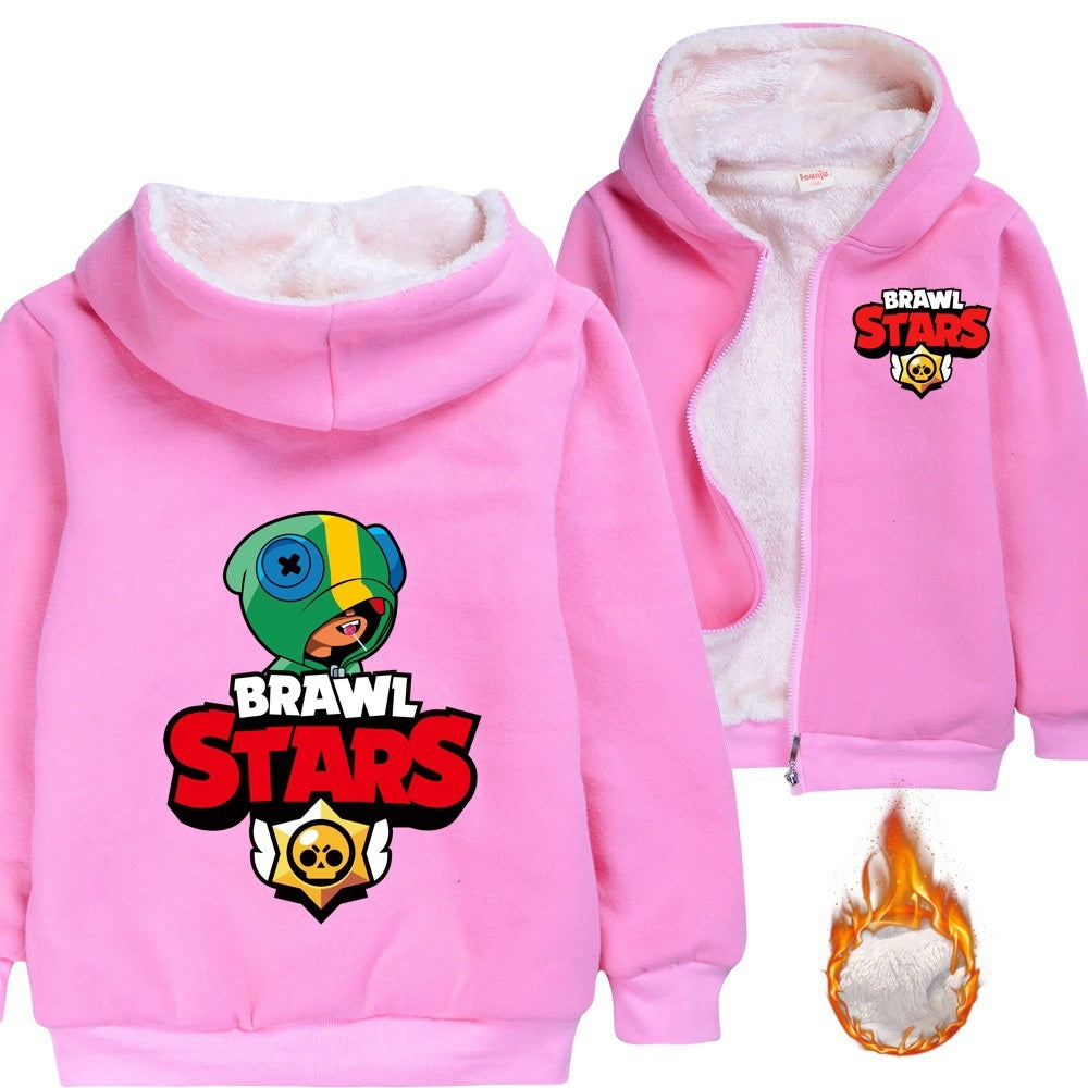 Brawl Stars Sherpa Lined Hoodie Fleece Sweatshirt Full Zip Hooded Jacket for Kids