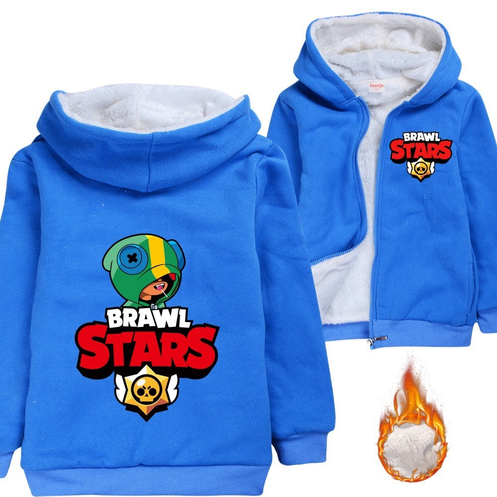 Brawl Stars Sherpa Lined Hoodie Fleece Sweatshirt Full Zip Hooded Jacket for Kids