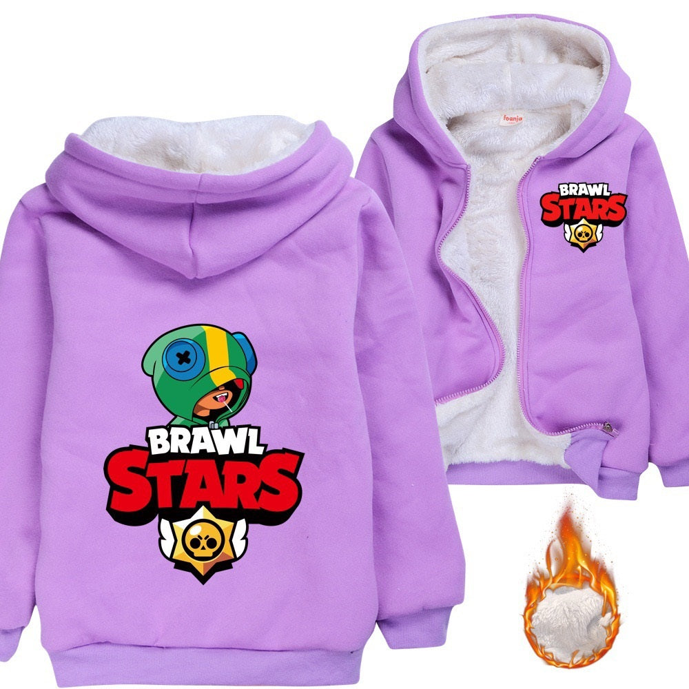 Brawl Stars Sherpa Lined Hoodie Fleece Sweatshirt Full Zip Hooded Jacket for Kids