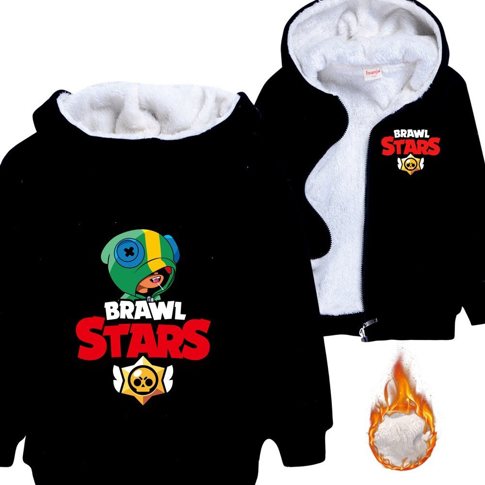 Brawl Stars Sherpa Lined Hoodie Fleece Sweatshirt Full Zip Hooded Jacket for Kids