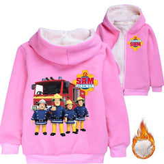 Fireman Sam Lined Hoodie Fleece Sweatshirt Full Zip Hooded Jacket for Kids