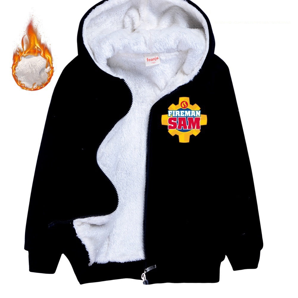 Fireman Sam Lined Hoodie Fleece Sweatshirt Full Zip Hooded Jacket for Kids