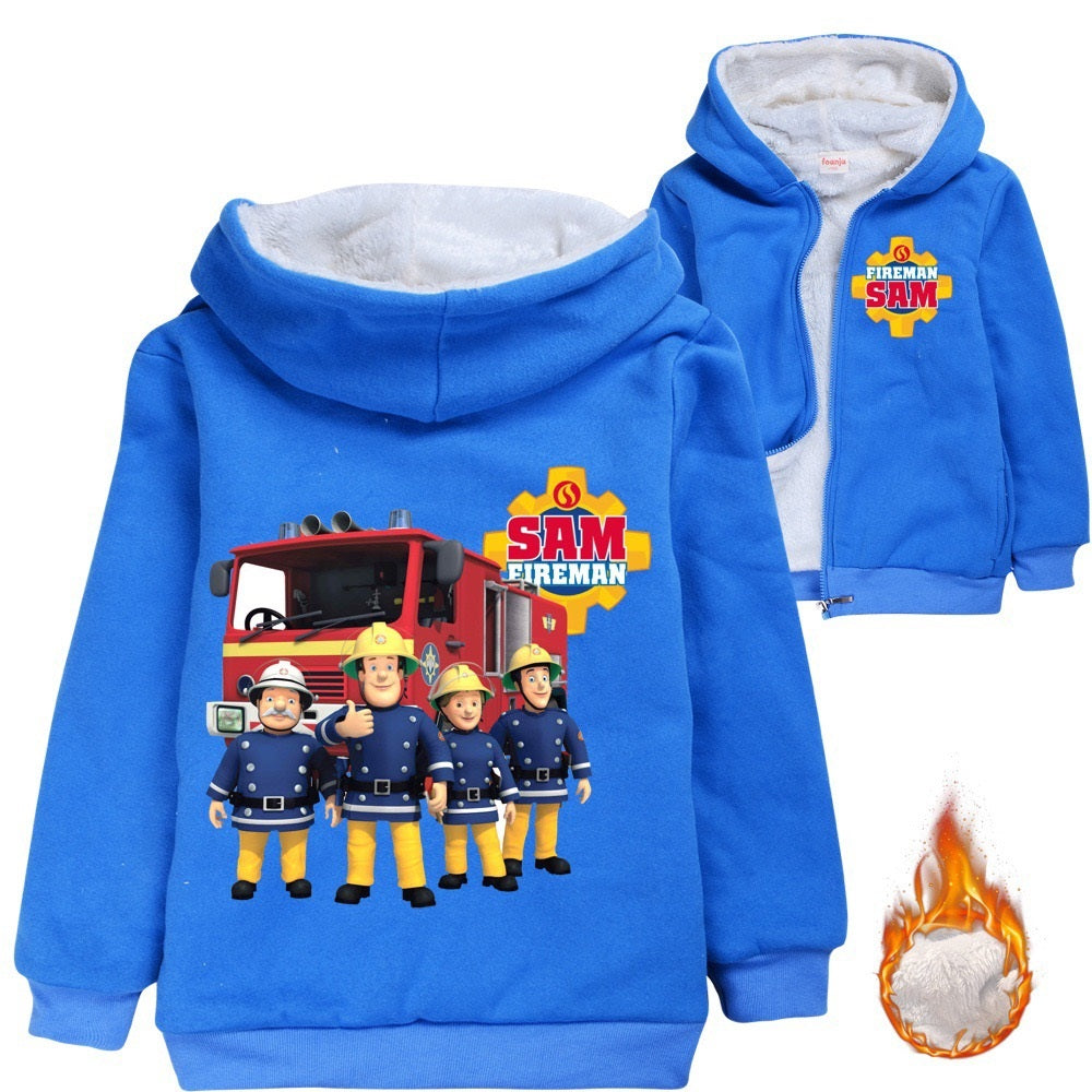 Fireman Sam Lined Hoodie Fleece Sweatshirt Full Zip Hooded Jacket for Kids